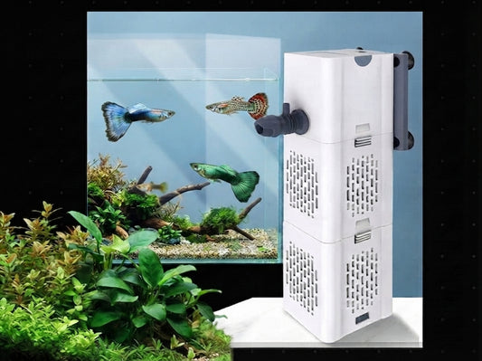 Pompe de filtration 3-en-1 pour aquarium d'eau douce (Circulation, Filtration & Oxygénation)