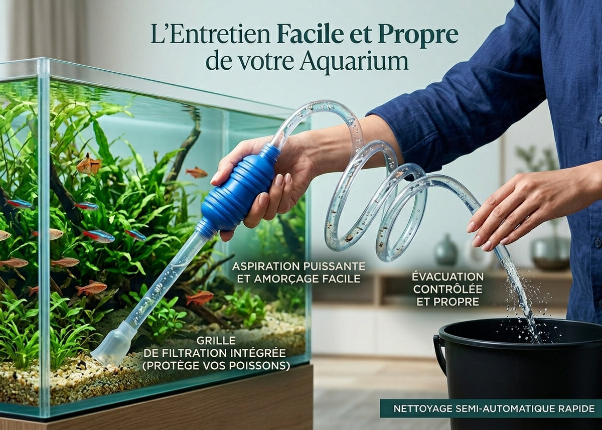 Siphon Aspirateur de Fond pour Aquarium (1,4 m) — Vidange & Nettoyage Semi-Automatique