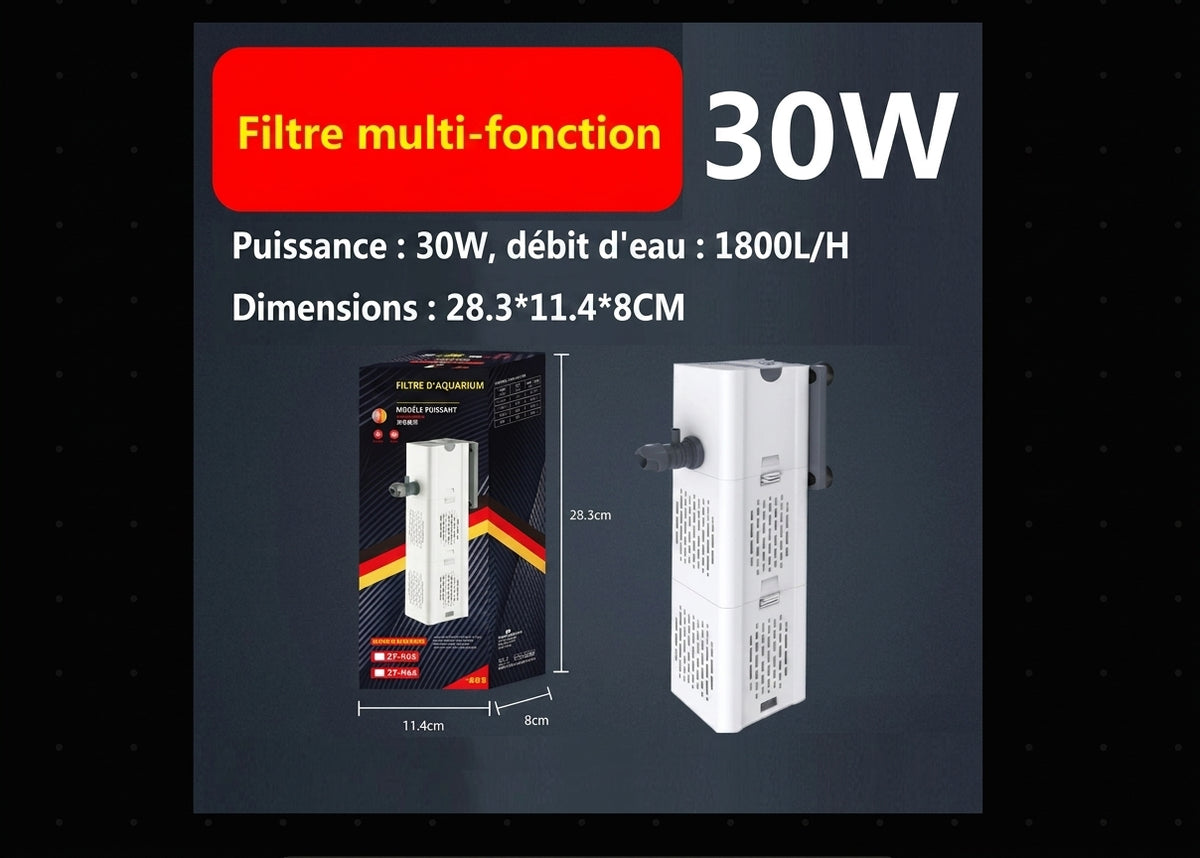 Pompe de filtration 3-en-1 pour aquarium d'eau douce (Circulation, Filtration & Oxygénation)