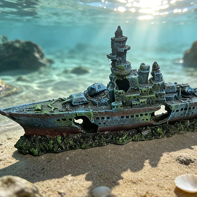 Décor d'Aquarium - Épave et Rocher Naturel