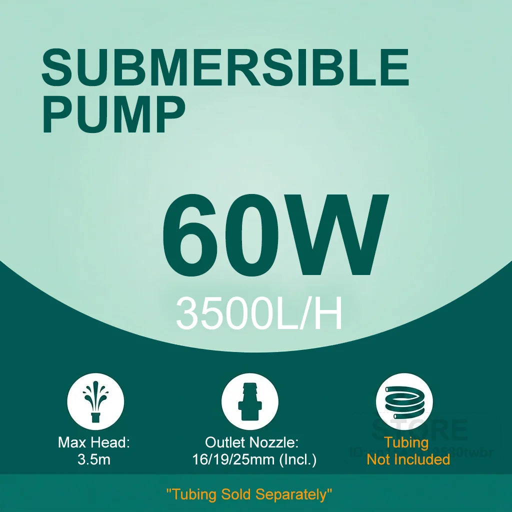Pompe Submersible 4800 L/h — Ultra-Silencieuse (35 dB) & Aspiration Rasante 4 mm (360°)