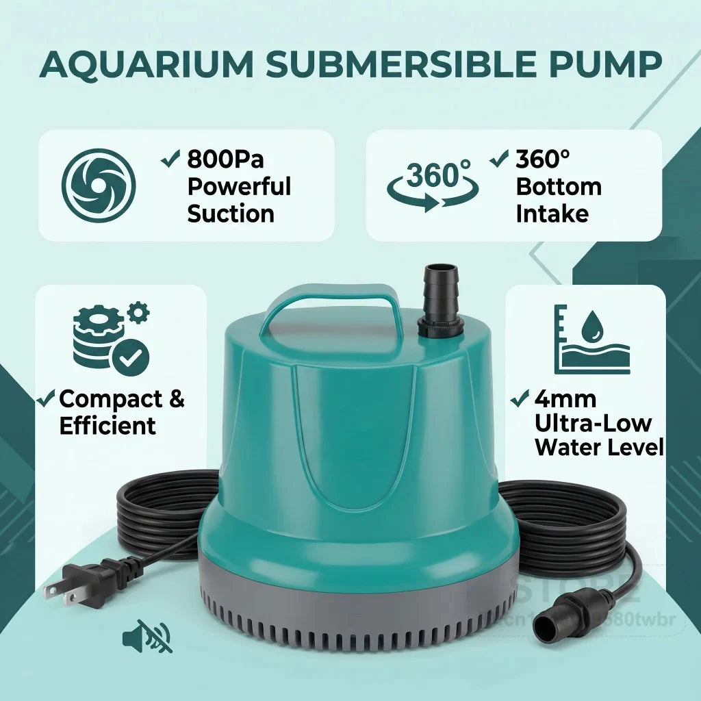 Pompe Submersible 4800 L/h — Ultra-Silencieuse (35 dB) & Aspiration Rasante 4 mm (360°)