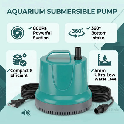 Pompe Submersible 4800 L/h — Ultra-Silencieuse (35 dB) & Aspiration Rasante 4 mm (360°)