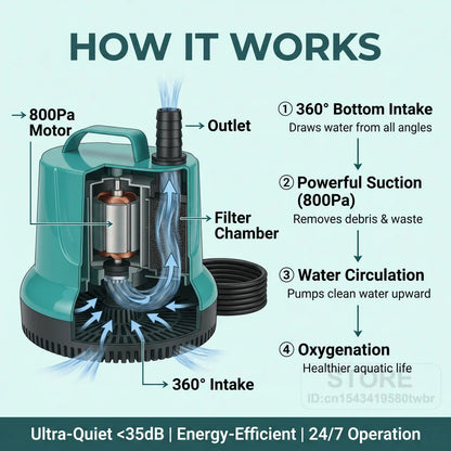 Pompe Submersible 4800 L/h — Ultra-Silencieuse (35 dB) & Aspiration Rasante 4 mm (360°)