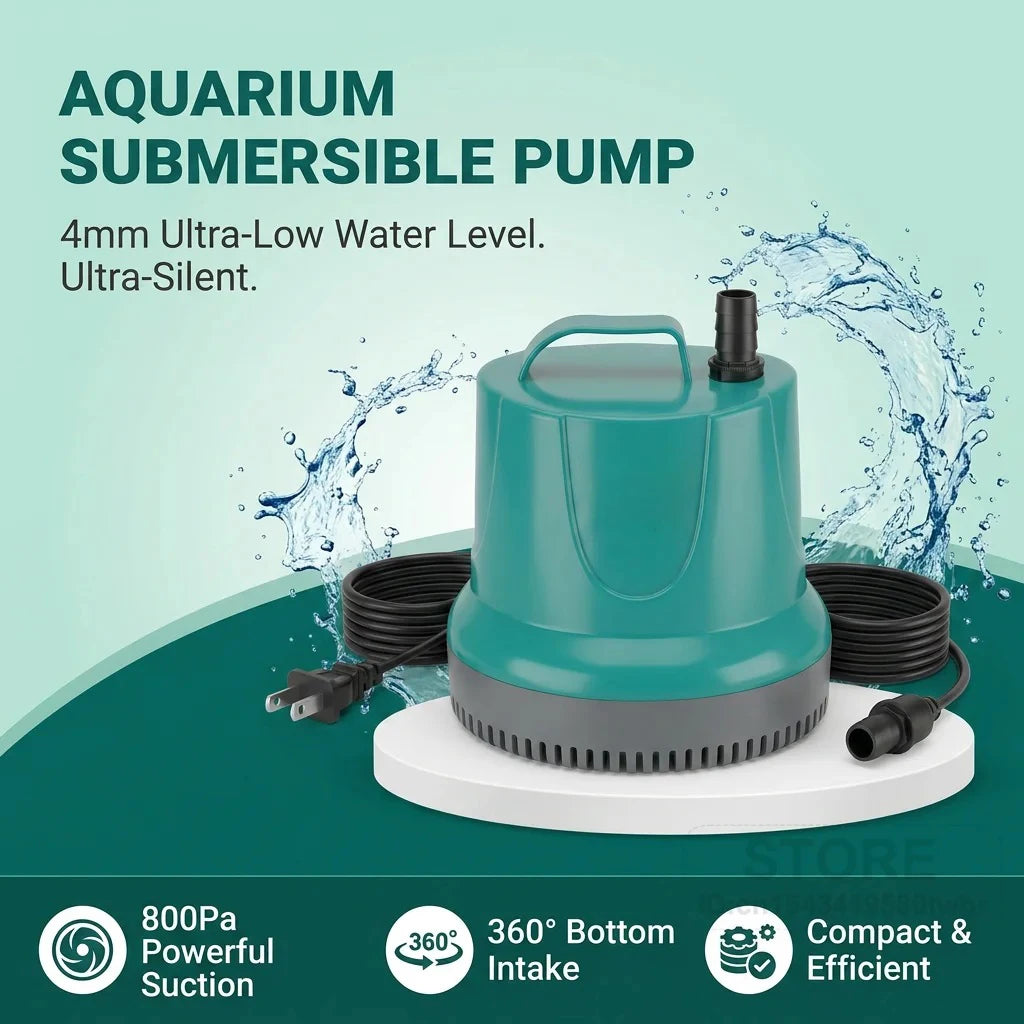 Pompe Submersible 4800 L/h — Ultra-Silencieuse (35 dB) & Aspiration Rasante 4 mm (360°)