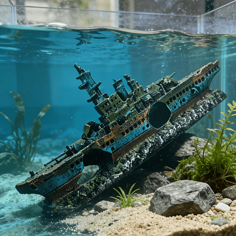 Décor d'Aquarium - Épave et Rocher Naturel